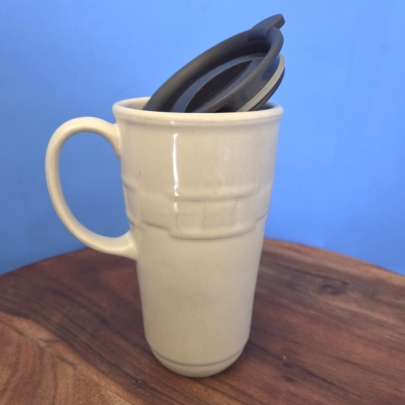 Longaberger Woven Traditions Travel Mug Ivory (Cream) w/Black Lid ~6.5" RETIRED - Picture 13 of 13
